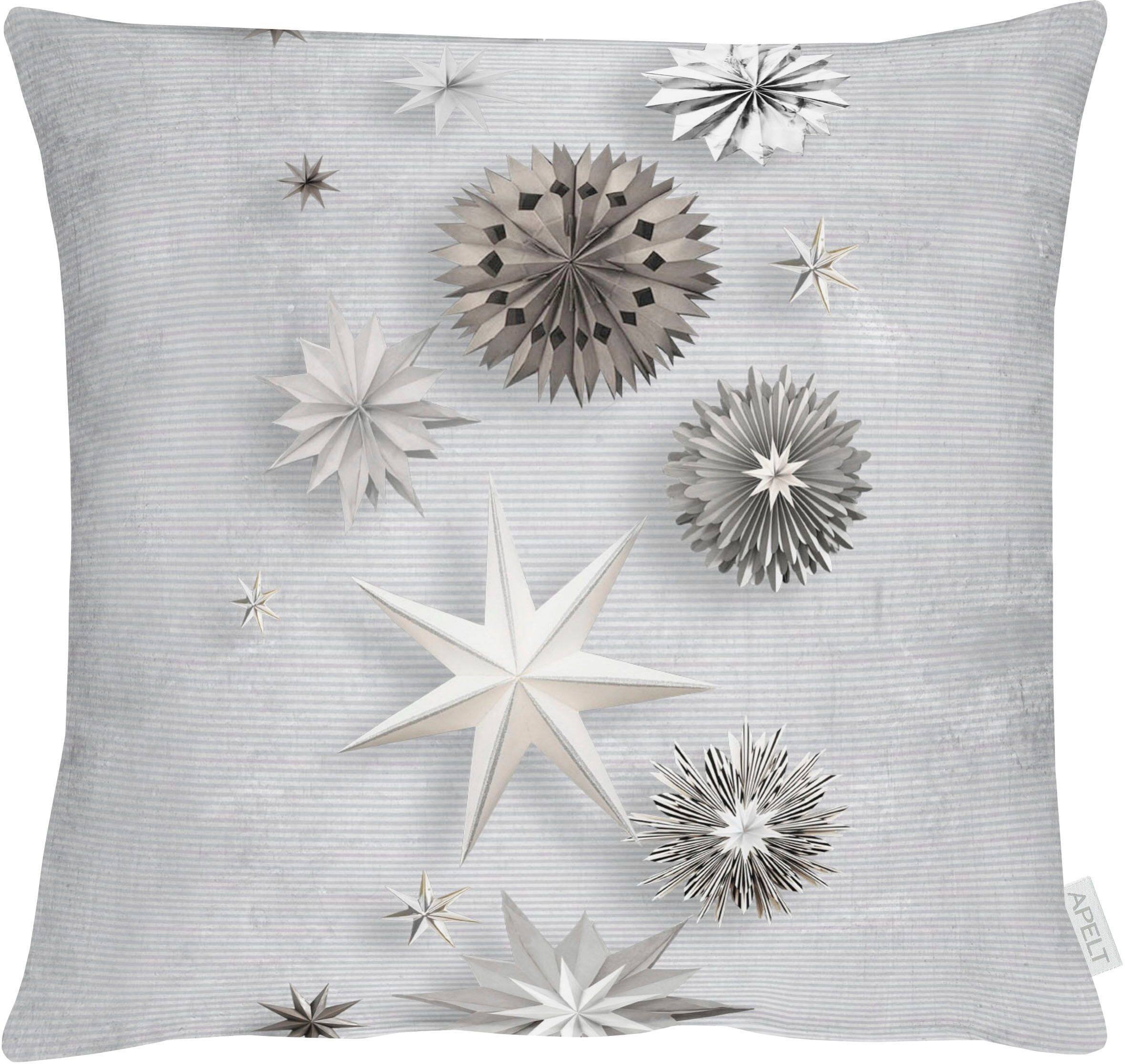 Dekokissen APELT "5844", grau (grau, sterne), B:49cm L:49cm, Baumwolle, Polyester, Dekokissen_Sitzkissen_Kissenhüllen, Dekokissen grau, sterne B/L: 49cm x 49cm, 1 Stk.