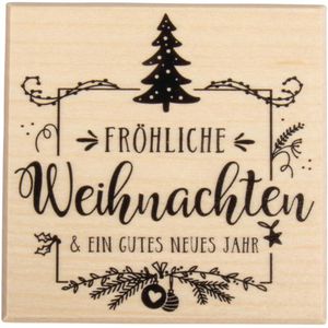 Rayher Motivstempel 29242000 Fröhliche Weihnachten, aus Holz, 7 x 7 cm, für Stempelkissen