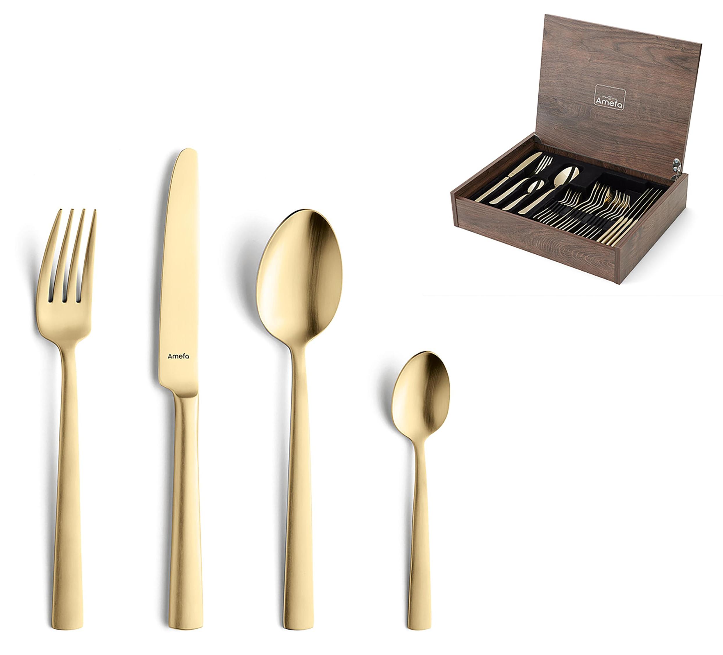 24-teiliges Besteckset, gold matt, in Holzkiste, 18/10 Edelstahl