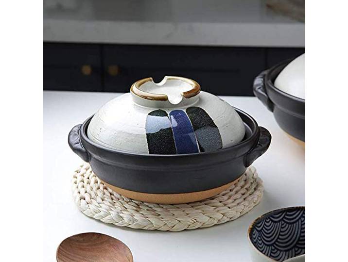 Hengqiyuan Japanischer Keramik-Hot Pot, Ton-Kochtöpfe, Hitzebeständiger Auflauf Mit Deckel, Kleiner Runder Ton-Ton-Topf, Reiskocher Für Eintopfsuppen-Nudeln,2.8L