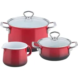 Riess Email Kochtöpfe, Starterset 3-tlg BROMBEER 0520-39, Pfannenset + Topfset, Braun