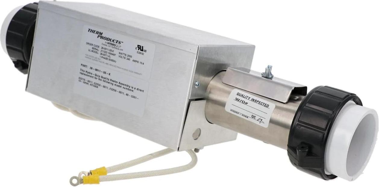 CalSpas Whirlpoolheizer 2,5KW, 470mm Länge, 58mm Gehäusedurchmesser, 2-Zoll Anschlüsse