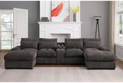 Modern Flannel Velvet Modular Sectional Sofa with USB Console by GDFStudio