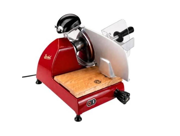Berkel Red Line 250 Allesschneider, Aufschnittmachine Rot + handgefertigtes Eichenholzbrett, Sonderangebot