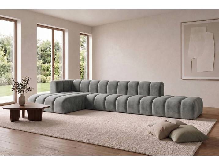 Kaiser Möbel Ecksofa Modulares L mit Hocker GRAND im Velvet-Stoff Riviera, Ecksofa mit Hocker, modulares Ecksofa mit variablem Hocker, verschiedene Aufstellvarianten