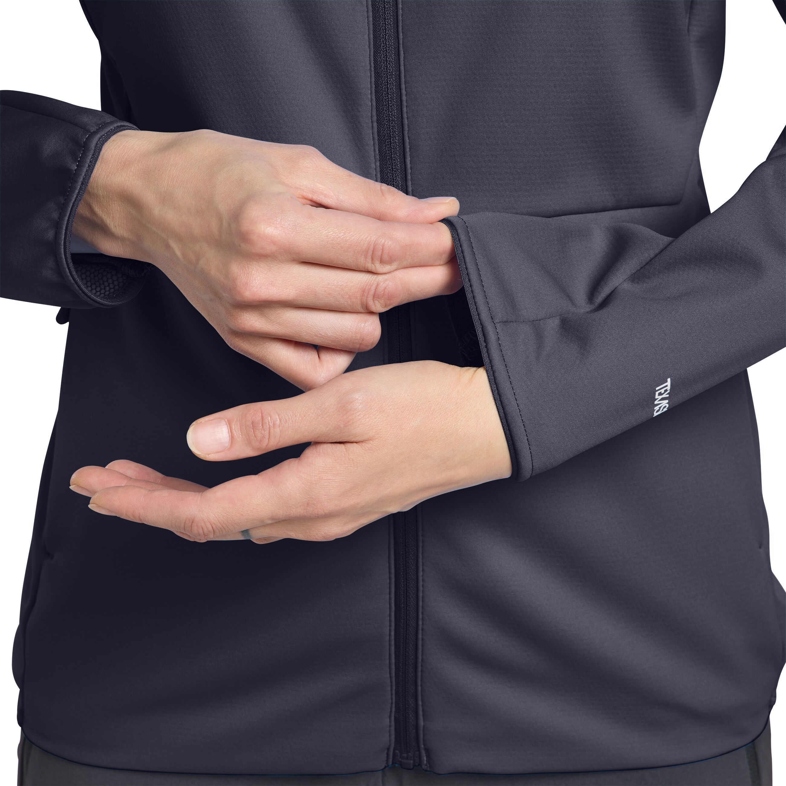 Softshelljacke JACK WOLFSKIN "FELDBERG HOODY W", Damen, Gr. XS, grau (graphite), Obermaterial: 100% Polyester, Jacken Softshelljacke, mit zwei Hüfttaschen, atmungsaktiv, winddicht graphite XS