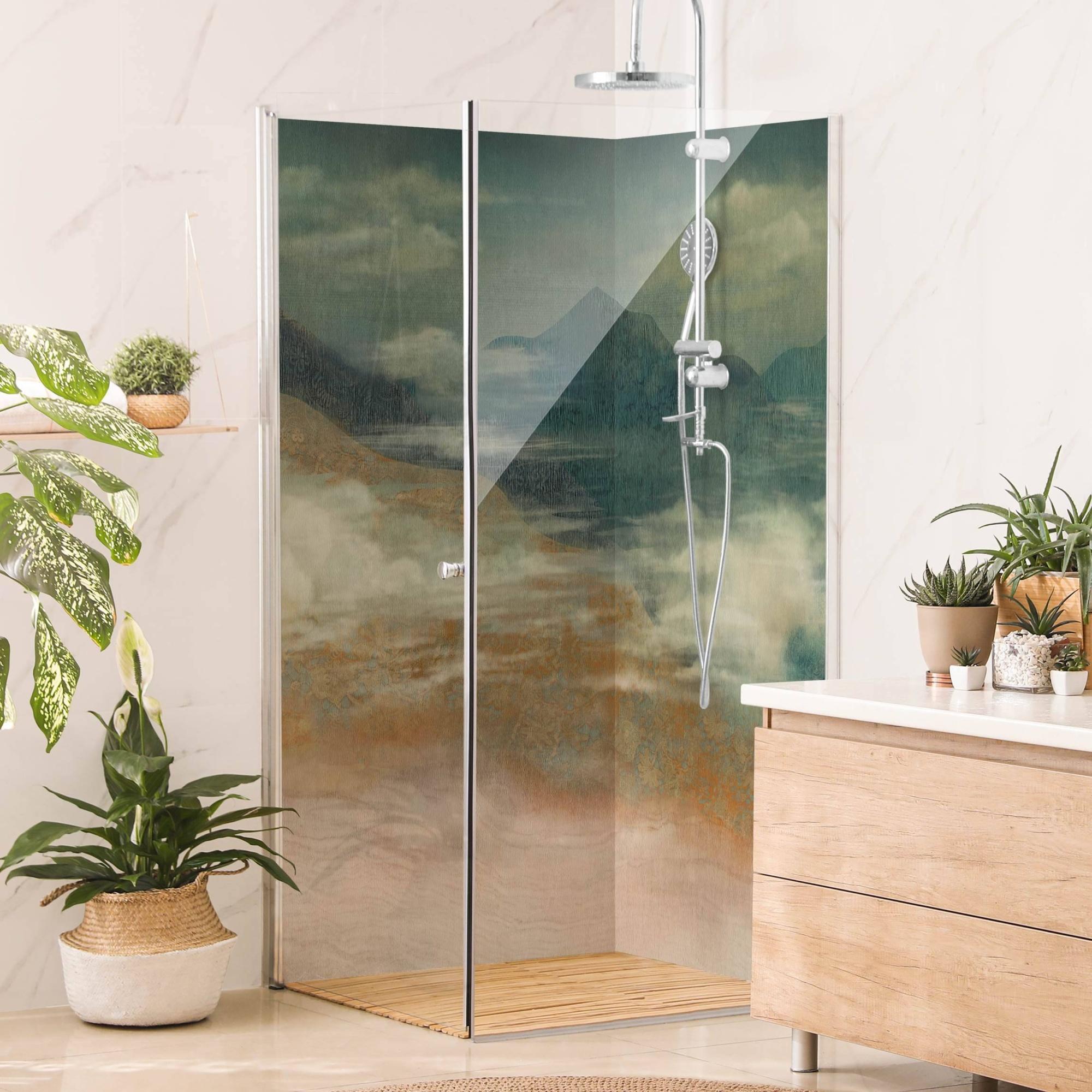 Duschrückwand Natur selbstklebend - 0.61 mm Wandpaneel wasserfest Asien braun Vintage Badrückwand fugenlos Premium matt 90x210 cm