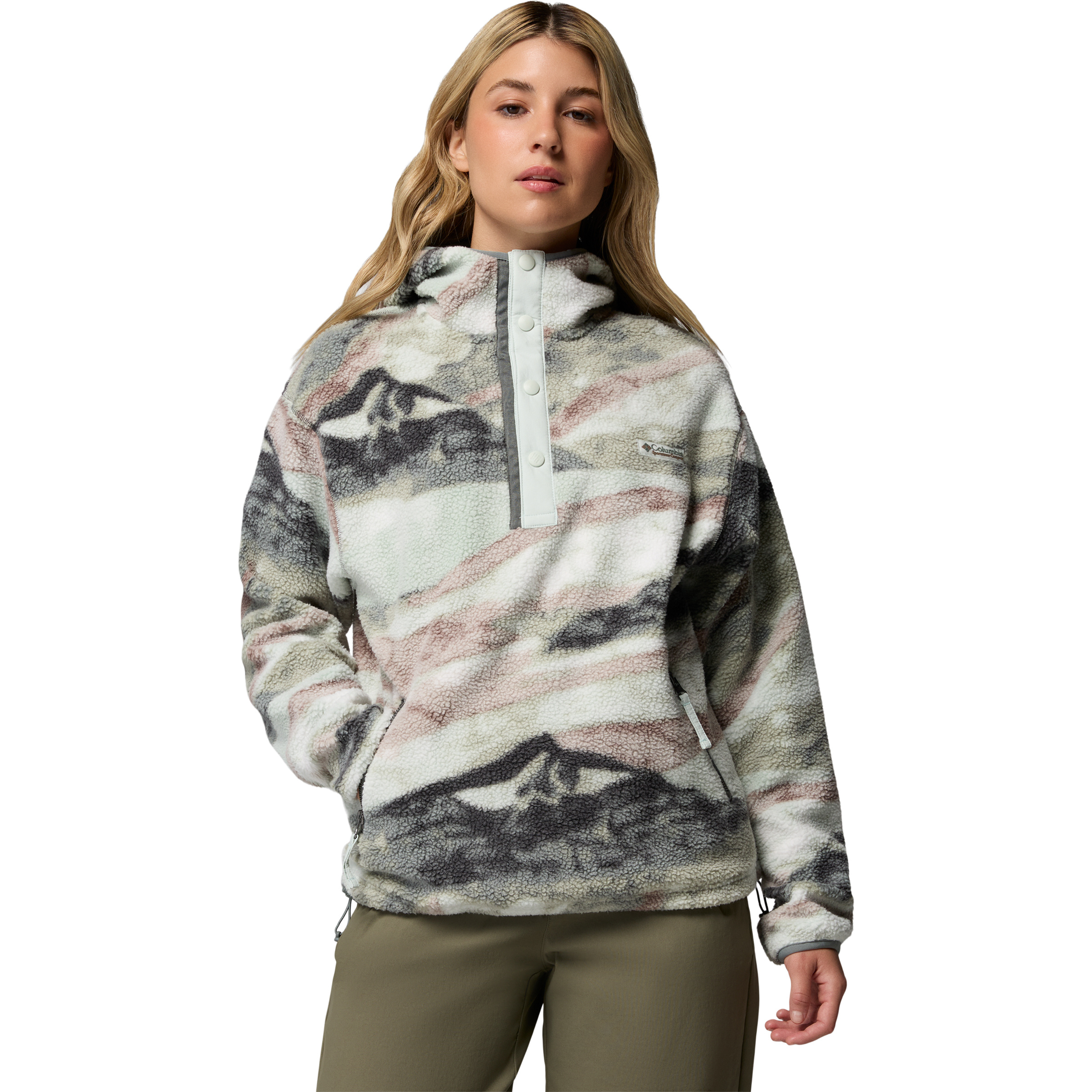 Columbia Helvetia II Printed Damen Hoodies oliv Größe S Trekking Elastisch