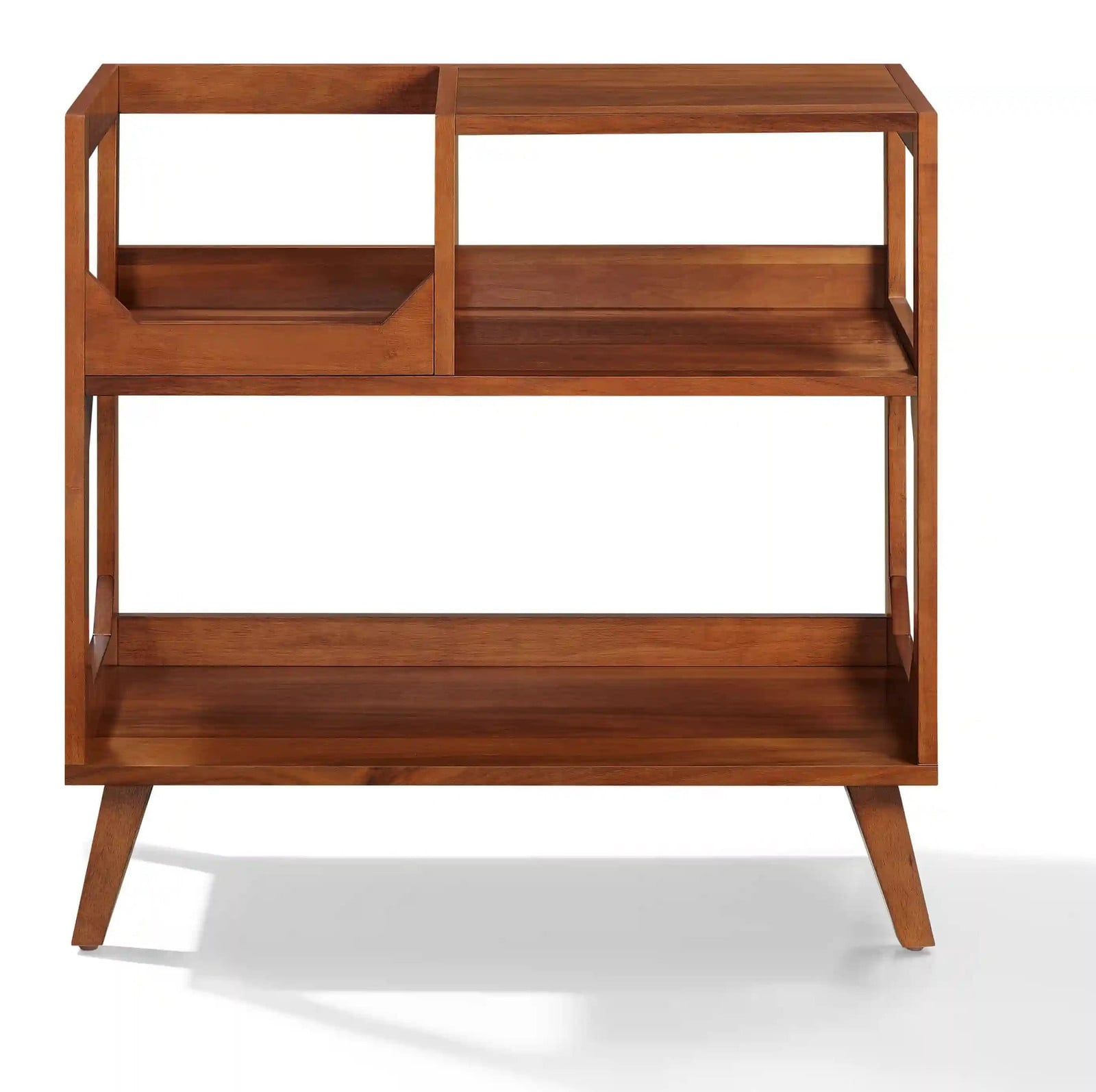Crosley Furniture Asheville Middenformaats platenstandaard met opbergruimte voor vinylplaten, Walnoot, B: 82,55 cm, H: 78,74 cm, D: 40,64 cm