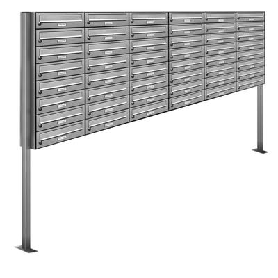 AL Briefkastensysteme 48 Fächer Premium Edelstahl Stand Briefkasten Anlage für Post A4 modern, robust, wetterfest, Artikelnummer: 132T48S6