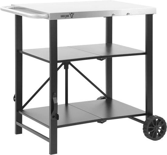 BBQ-Toro Grillwagen Trolley Inklapbare Bijzettafel voor Buiten Koken - Zilver Zwart - B/D/H: 80 x 60 x 82 cm