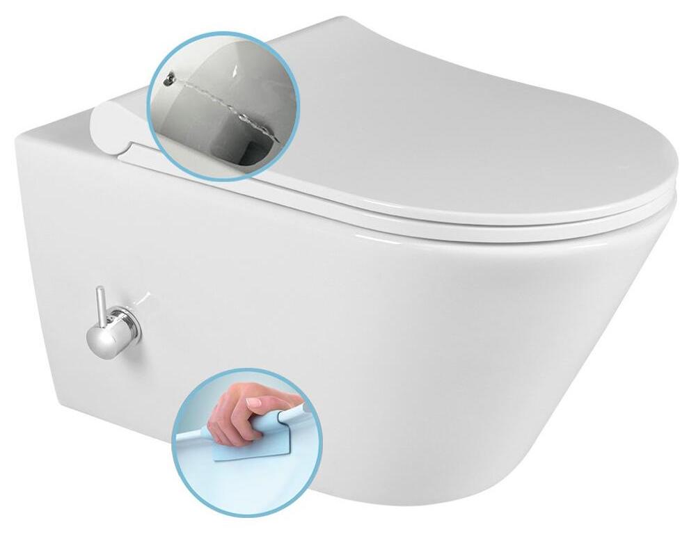 AVVA CLEANWASH Hänge-WC, mit Armatur und Bidetdusche, Rimless,35,5x53cm, weiss