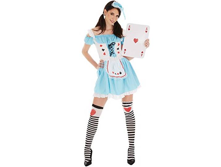 TecTake dressforfun dameskostuum sexy speelkaarten dames korte, sexy jurk opgenaaid schort en sexy veters incl. kniekousen en hoofddeksel (S nr. 301045)