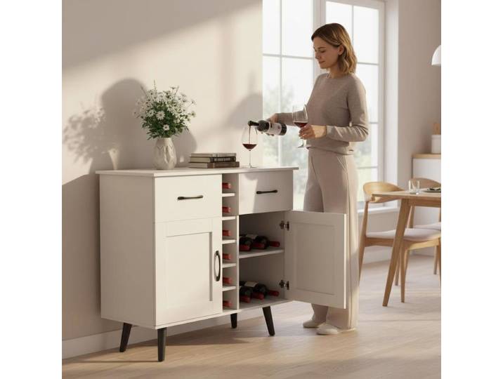 Buffet de bar à vin moderne avec porte-bouteilles 6 bouteilles - Blanc