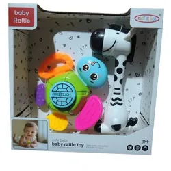 Babyrassel- und Beißring-Set – Zebra und Schildkröte