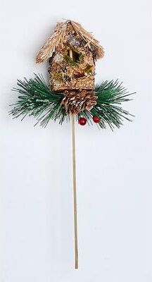 Worth Imports "4"" Birdhouse w/ Pine on 6"" Wood Pick, Set of 6"