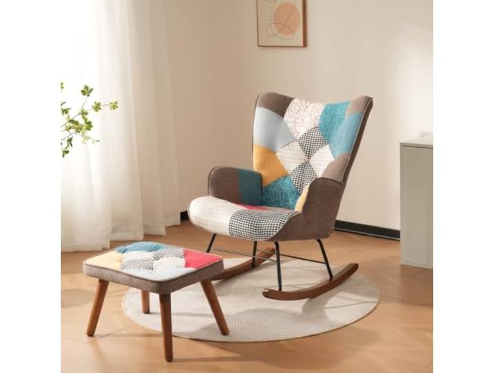 Schaukelstühle, Freizeitstühle, Schaukelstühle, Wohnzimmerstühle Einzigartiges buntes Patchwork-Design, erzeugt eine warme, fröhliche Atmosphäre und ist ein markanter Blickfang,Hochwertige w