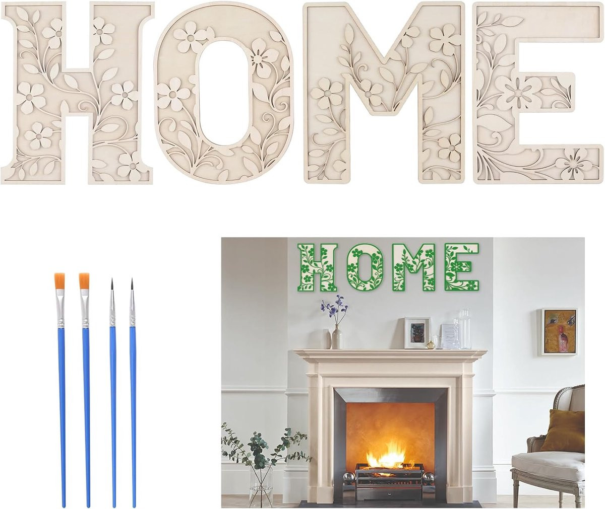 Set van 4 houten letters met bloemenpatroon voor DIY decoratie - ShopVlot