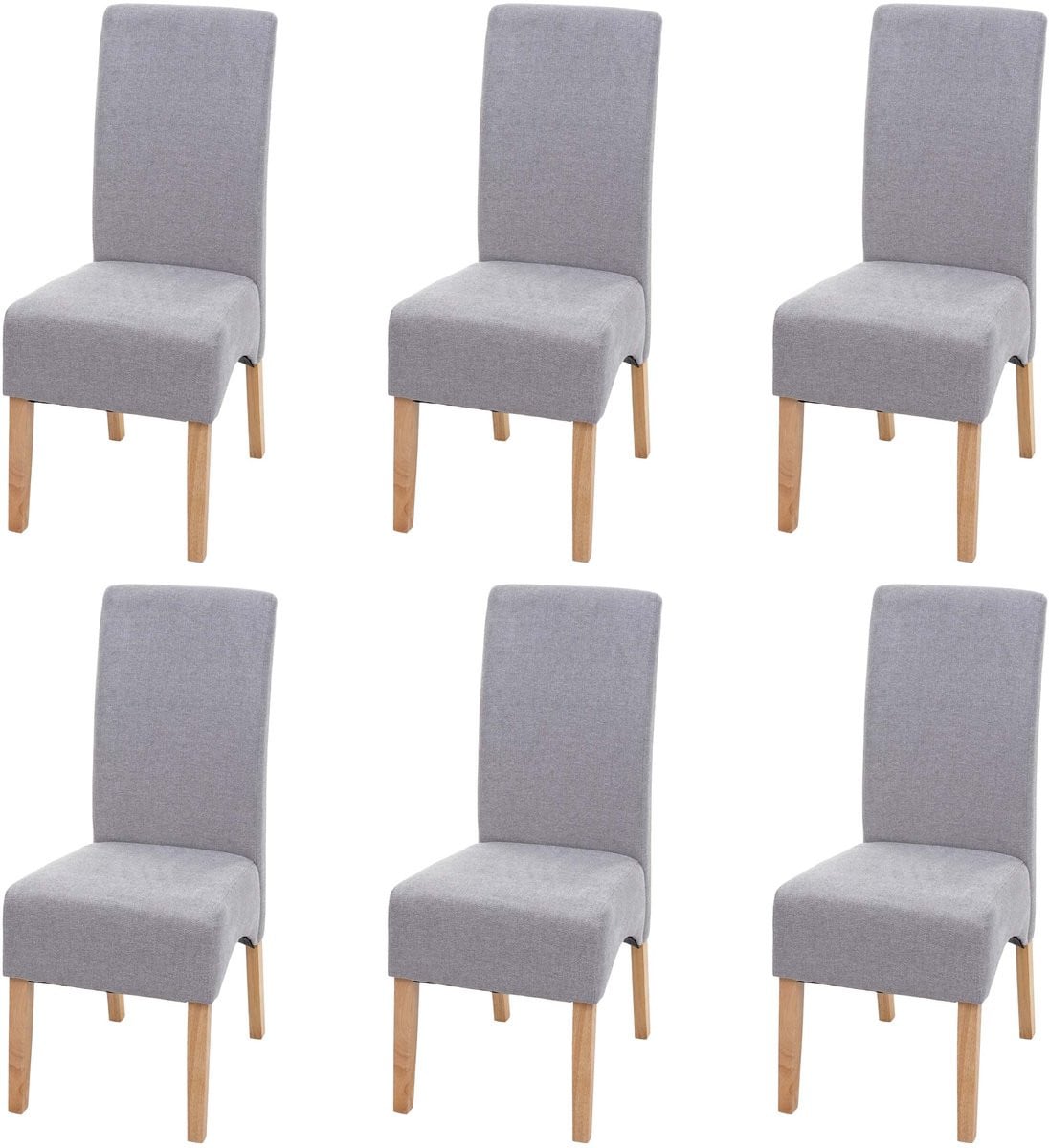 Set van 6 Latina eetkamerstoelen met lichte poten in lichtgrijs textiel