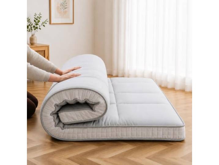 ZIKEBTUY Futon Matratze 153x203cm Klappmatratze - 10cm dick Japanische Klappmatratze, Futon Gästebett, Bodenmatratze, Tragbar Matratze Faltbar für Tatami, Schlafsälebett, Camping, Wohnmobil - Grau