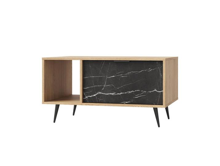 Petits-meubles Couchtisch Luka Holz und Schwarz, Braun, Holzwerkstoff, 1 Schubladen, 92x49.2x60 cm, Wohnzimmer, Wohnzimmertische, Couchtische