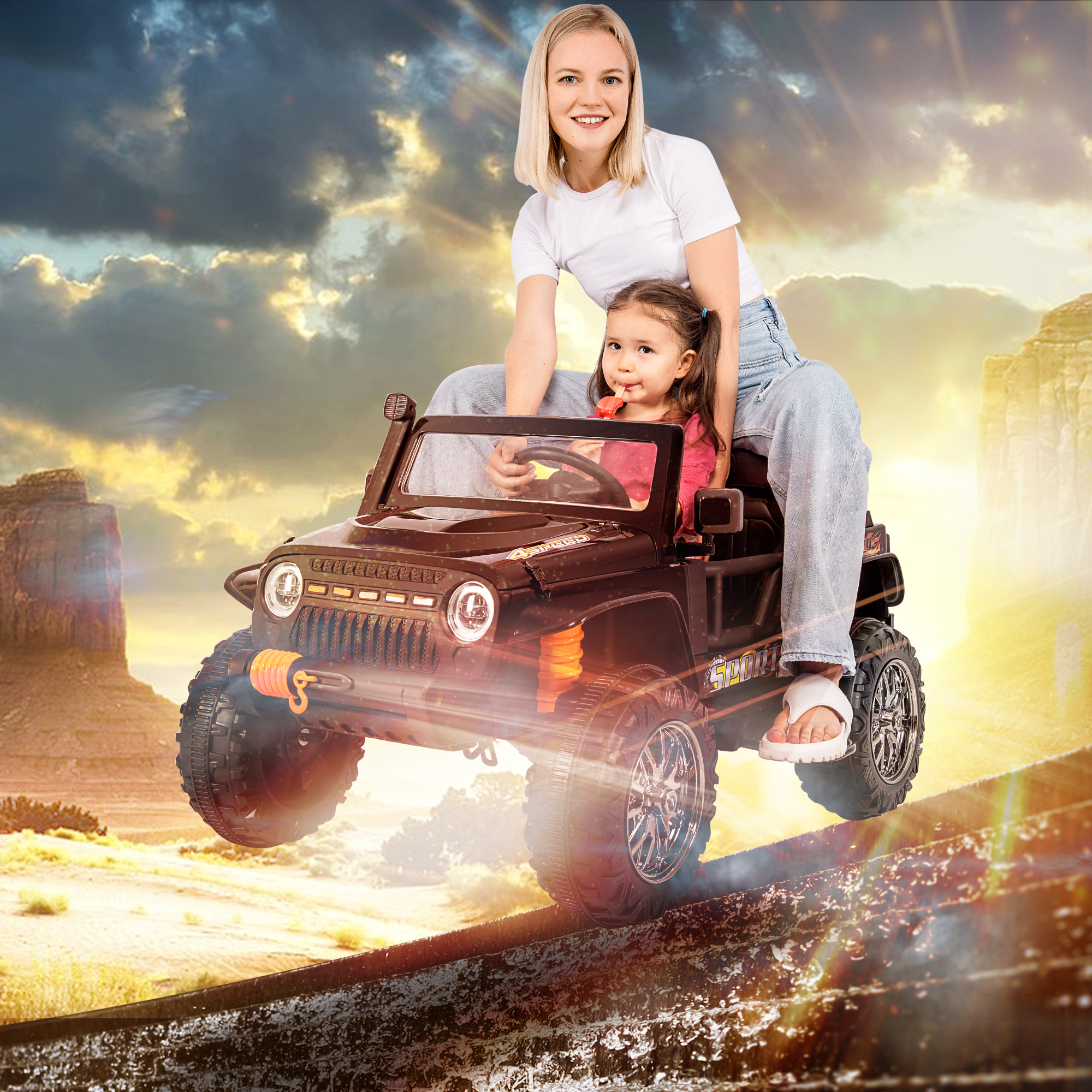 Kinder Elektroauto, Eltern-Kind-Fahren. Elternmodus. 100 kg belasten. 12V, 7Ah. USB-Bluetooth Fernbedienung, Sanftanlauf, 2*35W Motoren