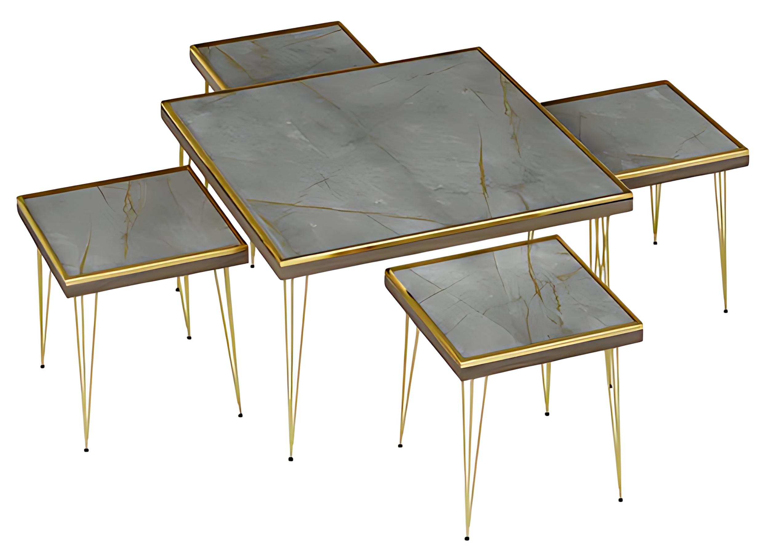 Wohnzimmer-Set Grau Modern Möbelset aus MDF und Edelstahl