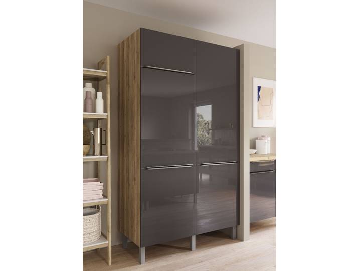 Pantryküche OPTIFIT Lilly2 , schwarz (küche: grau, front: anthrazit lackiert, korpus: wildeichefarben, arbeitsplatte: wildeichefarben), B:120cm H:211,8cm T:58,4cm, Komplettküchen-Sets, Breite 120 cm, wahlweise mit E-Geräten