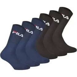 FILA Unisex Socken, 6er Pack - Crew Socks, Frottee, Tennis, Sport (2x 3 Paar), Größe 43-46 in Schwarz Schwarz