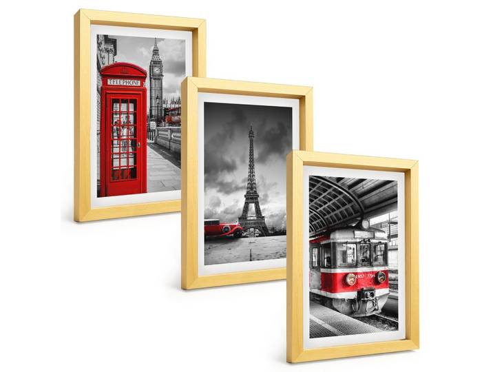BILDER SET 3er Set - 20x30 cm Goldrahmen - Ikonen London Paris Verkehr