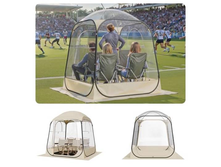 VEVOR Tente de Sport Transparente 160 x 160 cm Tente à Bulle Pop Up pour 2-4 Personnes\, Abri d'Extérieur Vue Dégagée\, avec Tapis de Sol\, Couverture Supérieure\, pour Événement Sportif\, Pêche Plein Air