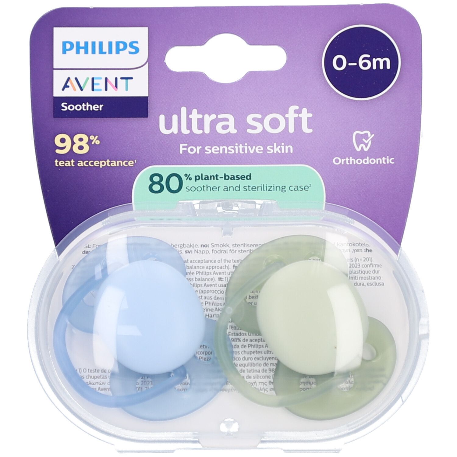 Philips Avent Fopspeen +0m Soft lichtblauw/groen 2st 2 St Schnuller