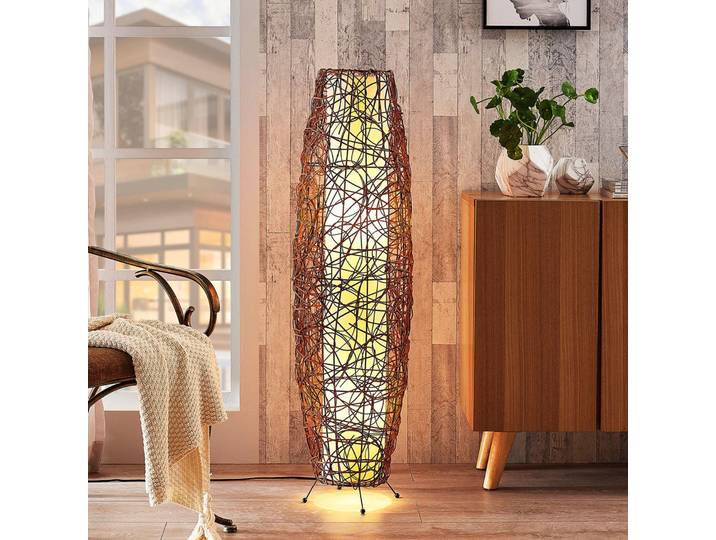 Nias Stehleuchte Brown/White - Lindby - Wohnzimmer - Boho - Holz - Einflammig