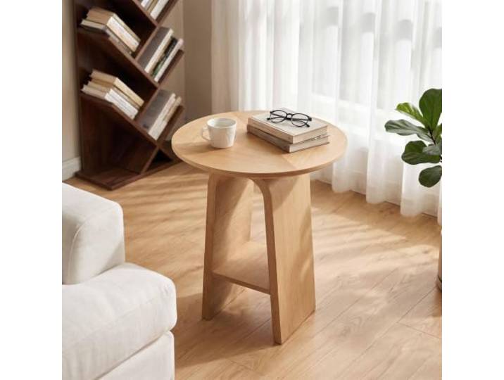 KAFHGEIN Runder oder Quadratischer Beistelltisch aus Massivholz mit Ablage Vielseitiger Beistelltisch mit offener Ablage für Sofa, Leseecke, Schlafzimmer und kleine Räume