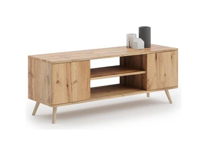 Meuble TV Focus 135 cm Armoire TV chêne doré pieds bois style scandinave
