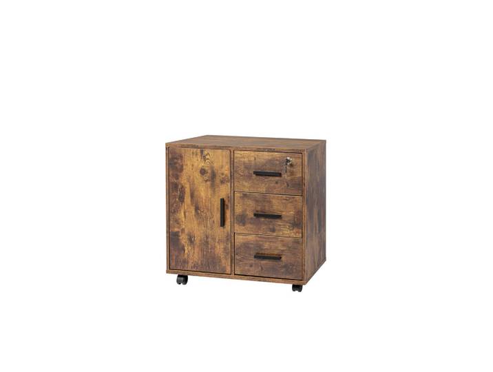 Relaxdays Rollcontainer Vintagebraun abschließbar 3 Schubladen, Braun, Kunststoff, 60x57x40 cm, Büromöbel, Schreibtischcontainer, Rollcontainer