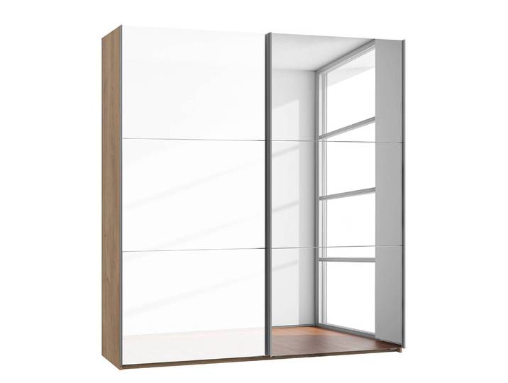 Schwebetürenschrank Level 36 D II 200 x 216cm Weiß/Hochglanz Weiß/Eiche Dekor