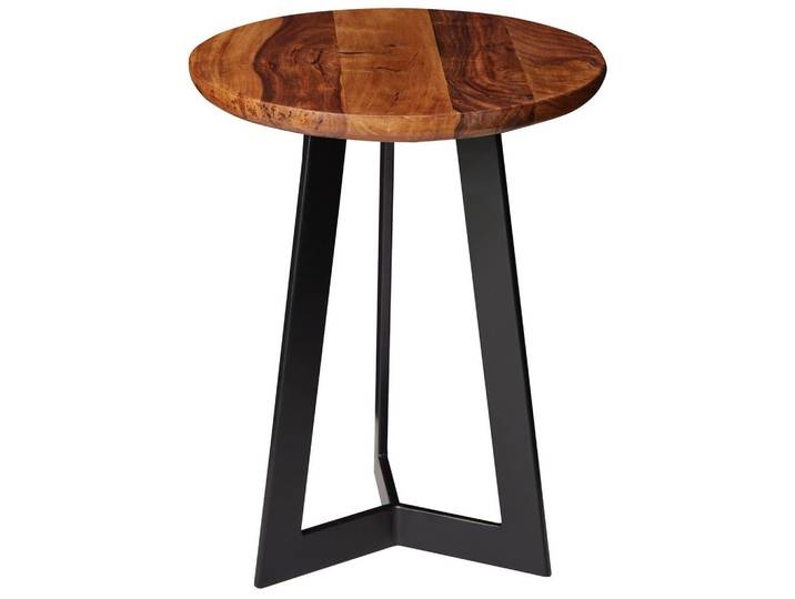 Beistelltisch rund mit Holzplatte, Sheesham/Schwarz