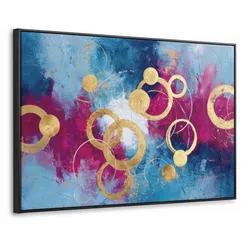 LEINWAND Bilder mit Rahmen - Kreise - Gold - Abstrakt - 90x60