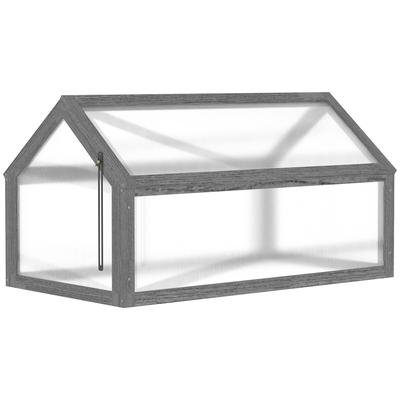 OKWISH Frühbeet Mini Gewächshaus 90x52x50 cm mit verstellbarem Deckel bis 80 Grad, Holzrahmen und transparenter Abdeckung für Garten Terrasse Balkon Grau