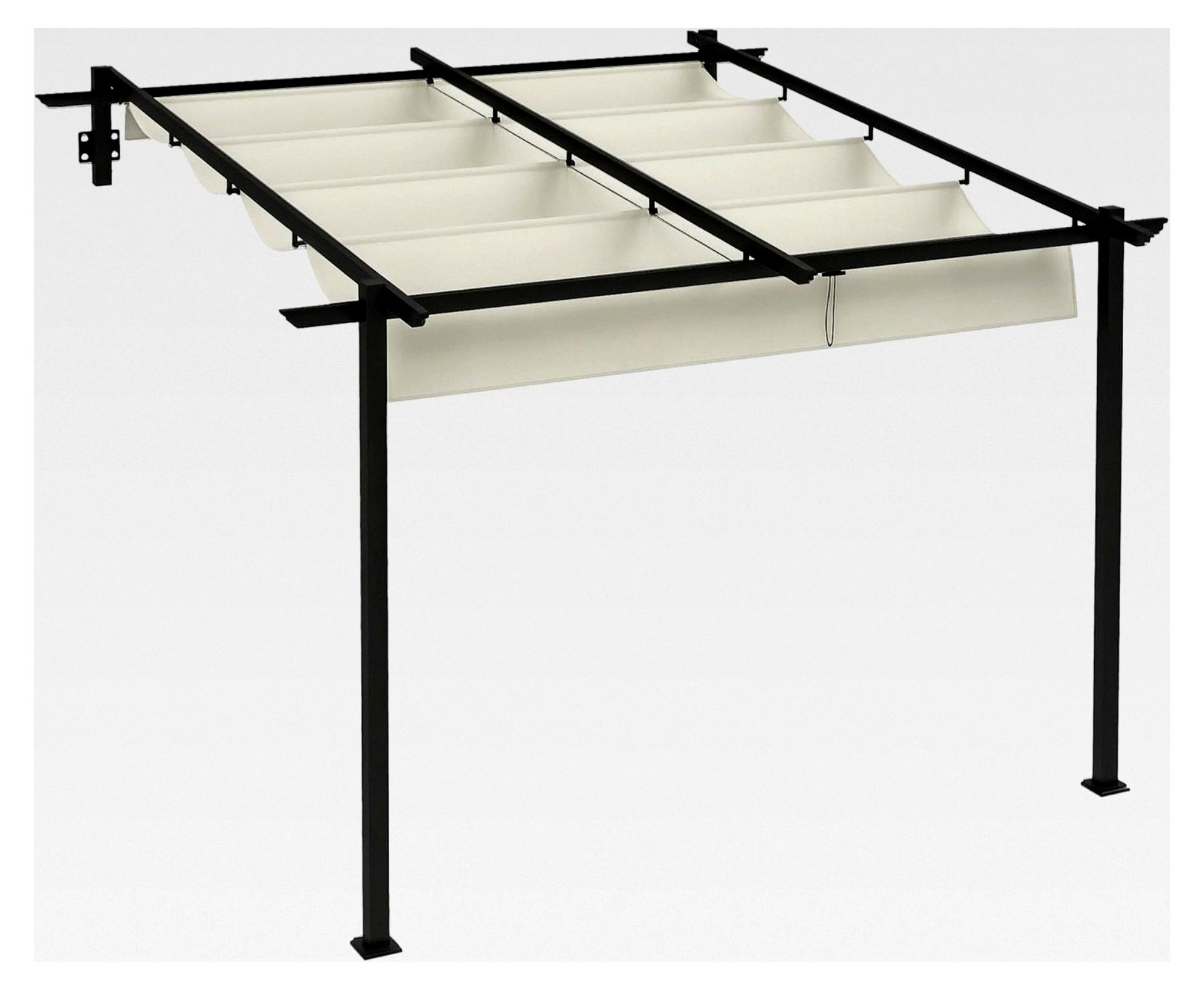 Terrassendach Pergola ca. 3x3m Gartenpavillon aus Aluminium, Wandmontage mit verstellbarem Dach, Sonnenschutz für Garten Terrasse, Cremeweiß