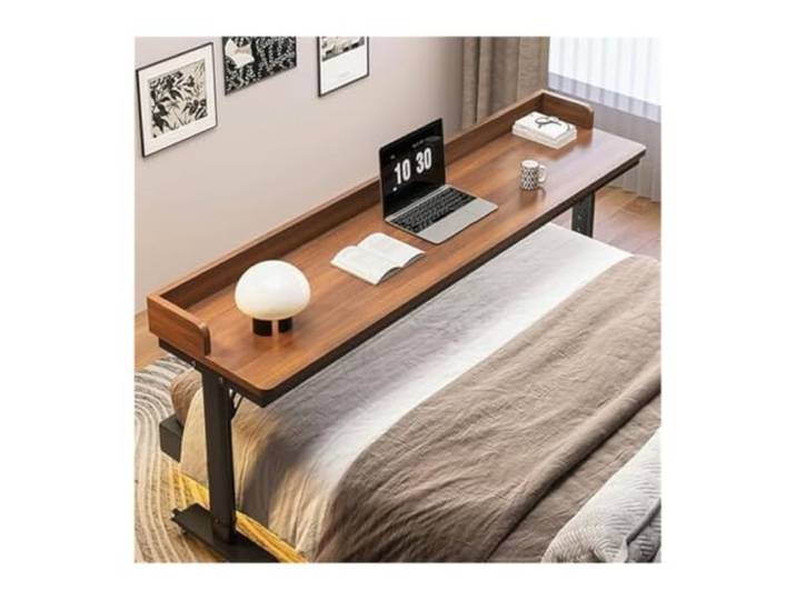 UMEXIDRA Holz-Überbetttisch Mehrfarbig 100–180 cm. Zur Verwendung über dem Bett: Arbeiten, Essen, Lesen(Brown+black,130cm)