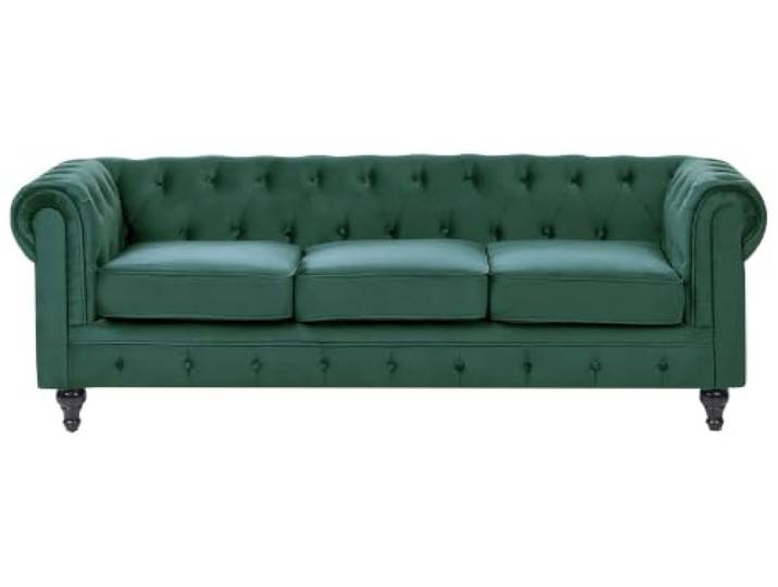 Beliani Sofa 3-Sitzer Chesterfield Grün Samtstoff Glamourös Klassisches Stoff, Für 3 Personen, Abgerundet, Schaumstoff-Füllung, Wellenfederung, Sitzhöhe 45 cm, 202 x 75 x 70 cm, 100% Polyester
