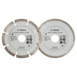 Bosch 2x Diamanttrennscheiben für Fliesen und Baumaterial, Durchmesser: 115 mm - 2607019478