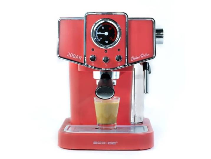 ECODE® Espressomaschine Maschine Rot, 20 Bar Druck, Vaporizer Schwenkbar - Maschine mit Tank 1,5 L, milchaufschäumer, Ein-/Doppeldosierung, Manometer mit Temperatur - Kaffeemaschine