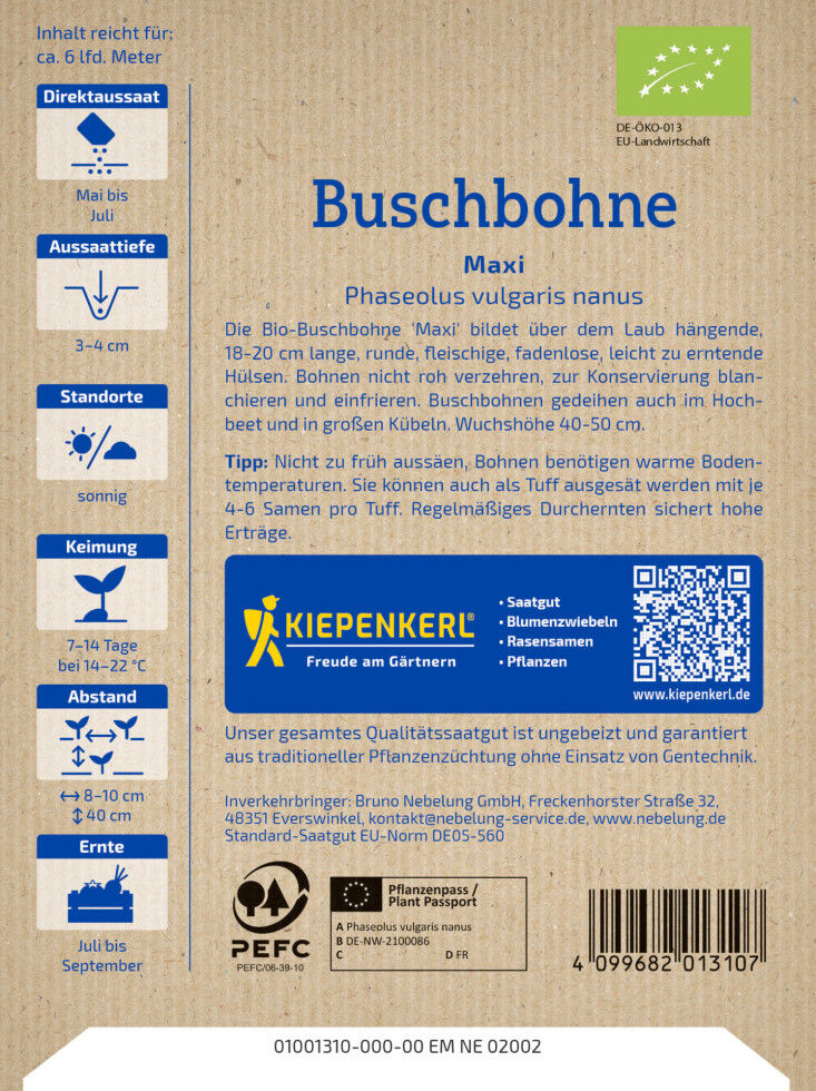 Kiepenkerl Saatgut BIO Buschbohnen Maxi für ca. 5 - 7 m²