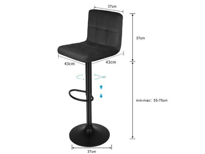 GOLDCMN Tabouret de Bar Velours Lot de 2 Chaise Bar Haute Tabourets avec Repose-Pieds Tabouret Haut pour Bar-Cuisine(Noir)