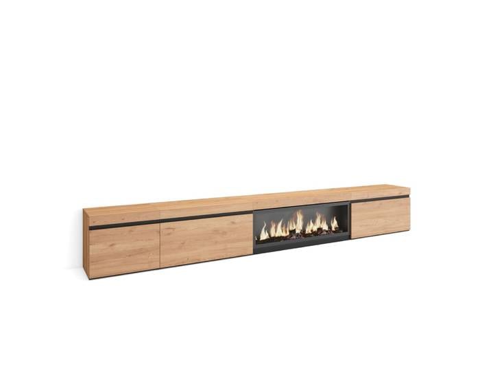 Meuble tv effet bois de chêne 317x35x45cm cheminée effet feu xxl