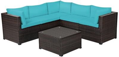 Costway 6 Pieces Patio Furniture Sofa Set with Cushions for Outdoor-Turquoise