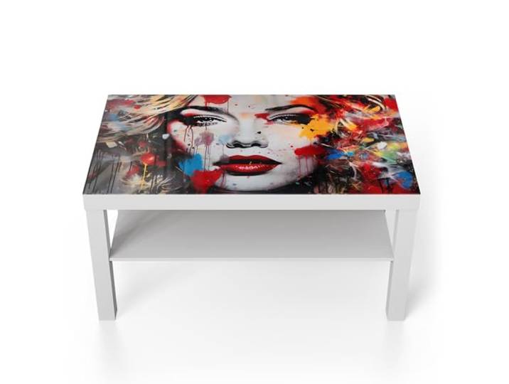 DEQORI Glastisch weiß groß 90x50 cm Motiv Pop Star Farbexplosion ausgefallener Beistelltisch aus Glas Hochglanz Couchtisch fürs Wohnzimmer moderner Couch Tisch mit Design